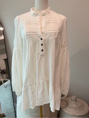NWT Anthropolgie Maeve Haley Embroidered Lace Tunic Ivory Size XS